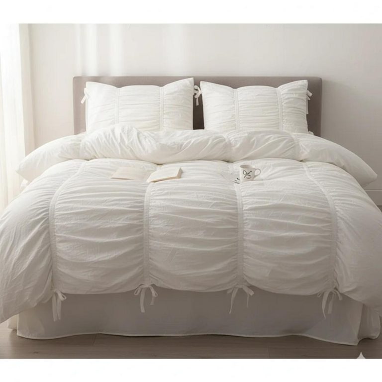 Cozy Cottagecore White Ruffle Duvet Cover Set in Soft Washed Cotton